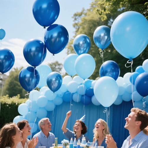 Image of 60 PCS Blue Balloons, 12 Inch Navy Light Metallic Chrome Confetti Blue Balloon for Birthday, Wedding, Boy, Baby Shower Party Decoration