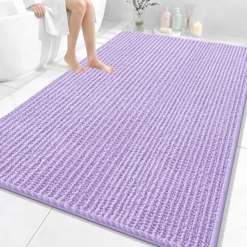 Image of OLANLY Bathroom Rug Mat 70x46, Thick Soft and Absorbent Chenille Bath Mat, Non-Slip Rubber Backing, Machine Washable Quick Dry Bath Rugs for Tub Shower Floor, Home Decor Accessories, Lavender
