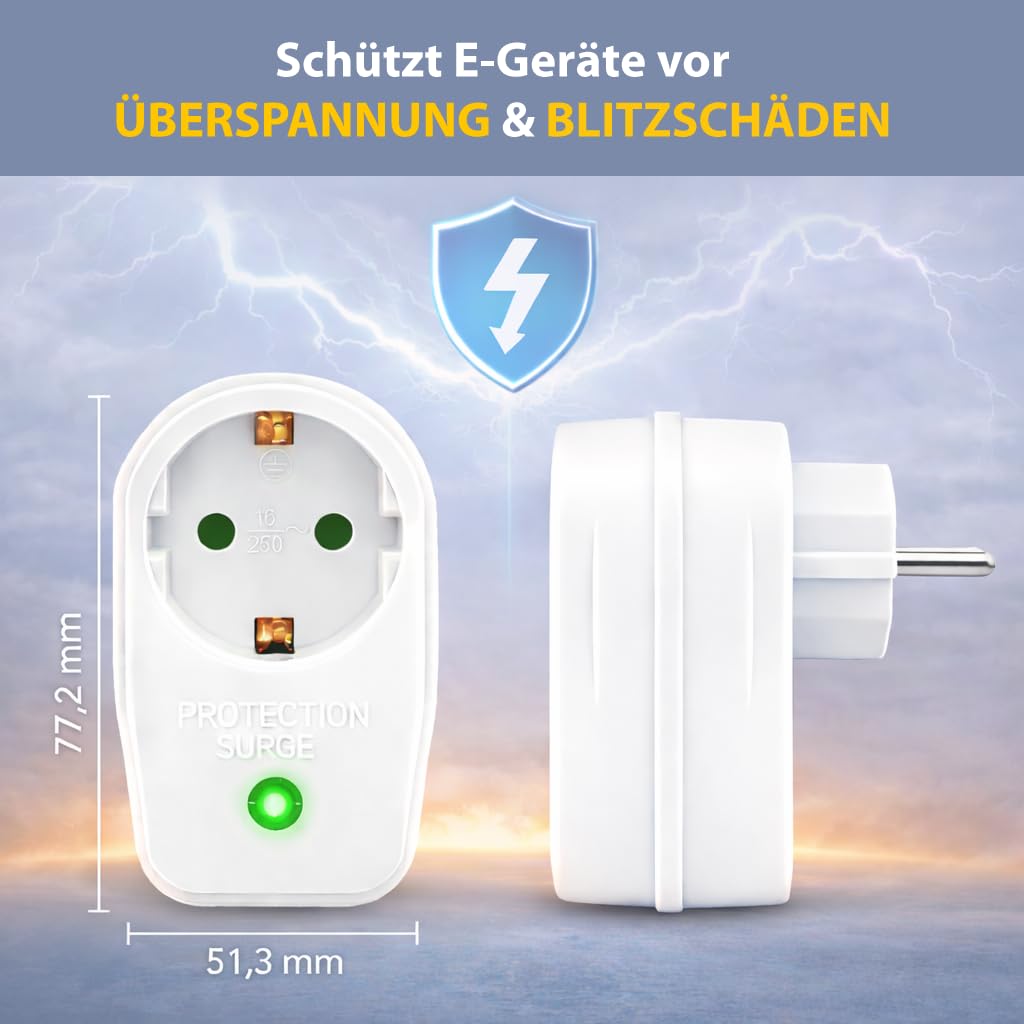 Adaptador de enchufe 10X con protección de sobretensión | 230 V | protección contra rayos enchufe adaptador de protección de red | 3500 W | con cierre de seguridad para niños | 10 piezas