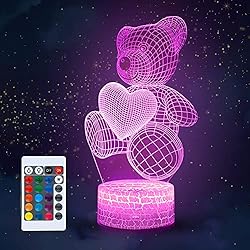 Lamparas Para Dormitorio Mujer Gohytal Navidad Regalo, Luz de Noche 3D Teddy Bear, 3D Lámpara de Escritorio Mesa, Regalos de Cumpleaños de San Valentín para Mujeres Niñas, Lámpara Teddy Bear Night Light para Habitación de los Niños