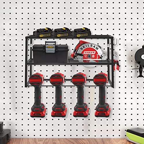 Dosker Tool Organizer 2Pc Shelf Garage Organization Wall Mounted Garage Storage Rack 3 Layers Heavy Duty Metal Drill Holder Utility Storage Rack, Workshop And Warehouse For Men Boyfriend Fathers Gifts #TOP7