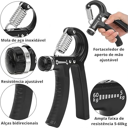 Hand Grip Kit com 5 Peças Fortalecedor de Mão Exercitador Dedos e Punhos Exercício Fisioterapia Dedo