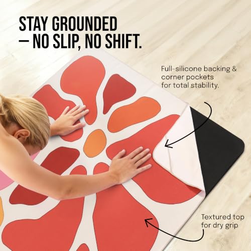 Image of gogoKIWI Hot Yoga Mat Towel for 6 x 4 ft Mats, Fauve Red & Pink
