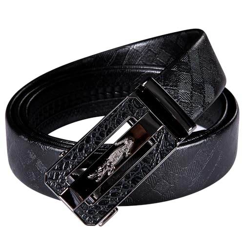 Image of Dubulle Designer Men's Belts, Ratchet Leather Sliding Buckle Dress Belt | 1 3 /8 inch(3.5cm) Genuine Leather Adjustable Strap, Automatic Ratcheting Buckles, Gift‑Boxed, Trim to Fit, for Business Casual