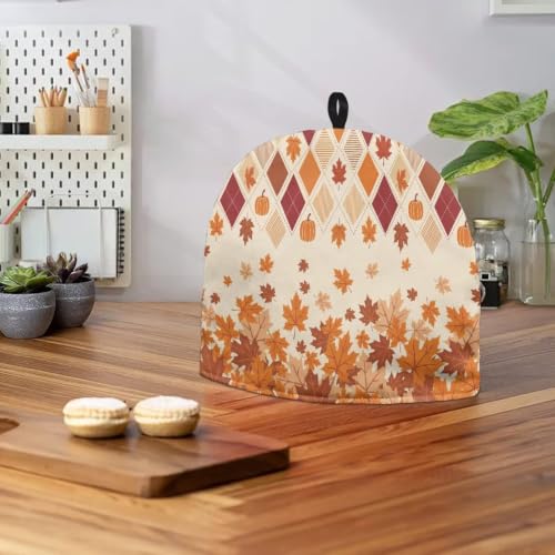 Image of Autumn Maple Leaves Tea Pot Cosy Cotton Tea Cozy for Tepots Insulated Kettle Cover with Elastic Band Breakfast Warmer Teapot Table Desk
