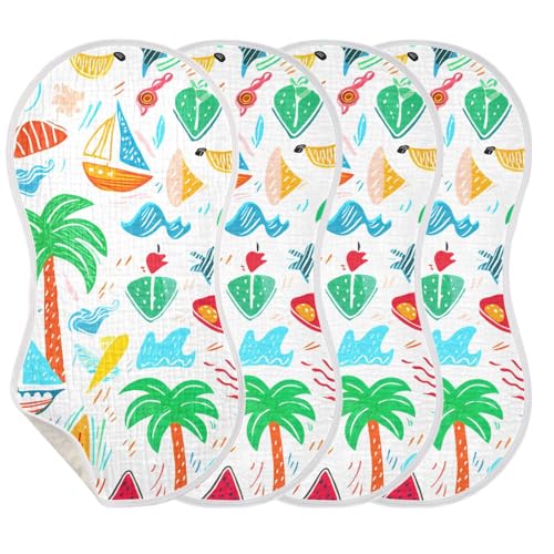 4 Pack Baby Burp Cloths, Soft Absorbent Burping Cloths for Babies, Cotton Milk Spit Up Rags, Large Size for Newborns, Baby Boys and Girls (Tropicana Bliss Pattern)3