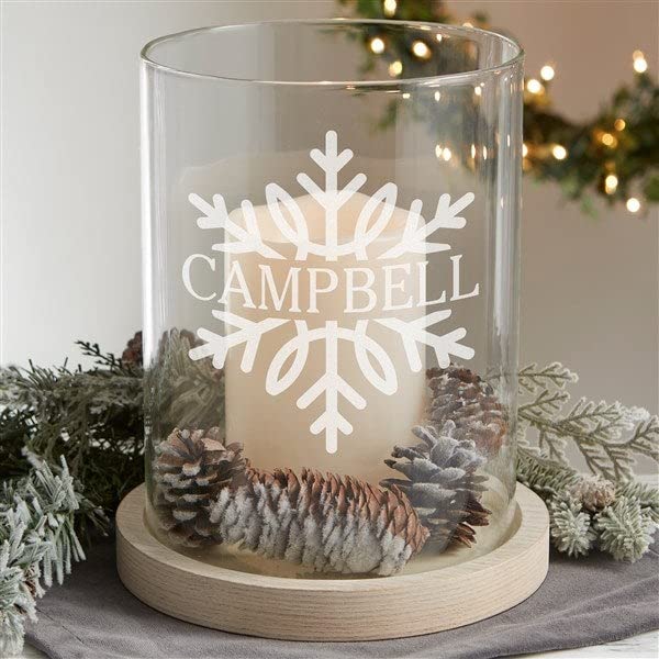 Personalization Universe Snowflake Personalized Hurricane with Whitewashed Wood Base