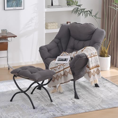 MBOOYOME Lazy Chair with Folding Ottoman, Modern Accent Lounge Armchair with Armrests and a Side...