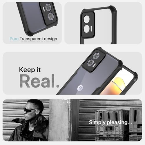Image of Outlouders Back Cover for Motorola Moto G73 5G | Ultra Hybrid Transparent | Full Camera Protection | Raised Edge | Crystal Clear Bumper Case(Black)