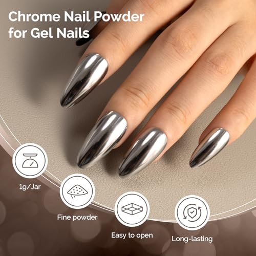 Image of MelodySusie Sliver Chrome Nail Powder for Gel Nails,Metallic Mirror Effect Pigment Stylish and Technological Silver Fine Glitter for Home DIY Salon Use