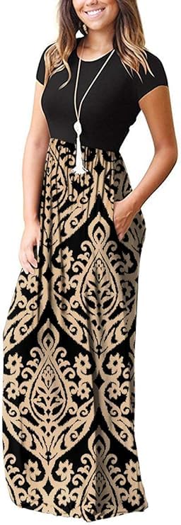 Image of DEARCASE Maxi Dress for Women Short Sleeve Casual Summer Loose Plain Comfy Long Dresses with Pockets