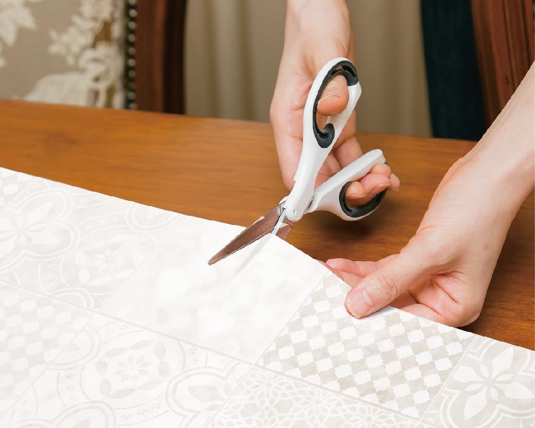 Meiwa Gravure REN-14 REN-14 Floor Peel and Stick DIY Renove Sheet, Patterned Tile, 17.7 x 94.5 inches (45 x 240 cm), Ivory Made in Japan