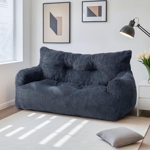 Pamapic Sitzsack, Sitzsack Erwachsene mit Füllung, Doppeltes Lounge Sessel mit Tragbarem Griff, Modernes Ergonomisches BeanBag, Indoor Sitzsäcke Stuhl für Wohnzimmer, Schlafzimmer, Spielzimmer, Blau