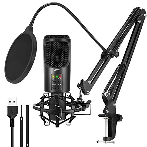 Lamoe Studio Condenser USB Microphone Podcast Condenser Microphone with Boom Arm 192KHZ/24Bit Plug & Play Recording Microphones & Accessories for PC Karaoke YouTube Gaming Recording Skype Twitch