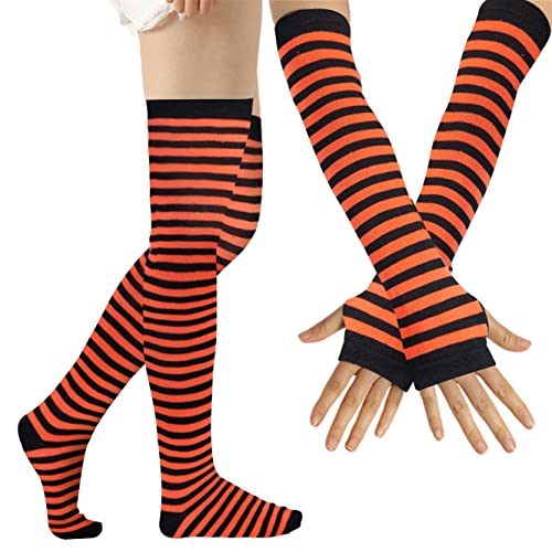 Image of Over Knee Rainbow Thigh High Socks Cosplay Accessories for Women Fashion Wild Long Striped Leg warmers