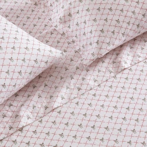 Image of Martha Stewart - Flannel Sheets Queen Size, Anti-Pilling & Wrinkle Resistant Cotton, Touchably Soft for All-Season Comfort - Bed Sheets with Matching Pillowcases & Fitted Sheet (Holiday Bows Red)