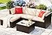 Devoko 5 Pieces Patio Furniture Sets All-Weather Outdoor Sectional Sofa Manual Weaving Wicker Rattan Patio Conversation Set with Cushion and Glass Table (Bright Red Pillow)