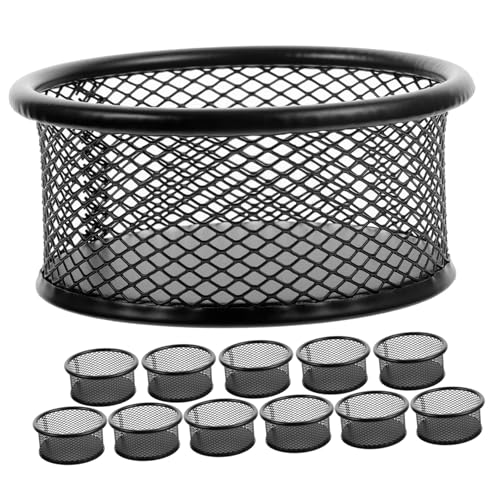 KALLORY 12pcs Mesh Paper Clip Cylinder Holder Iron Metal Clip Dispenser for Desktop Home Office