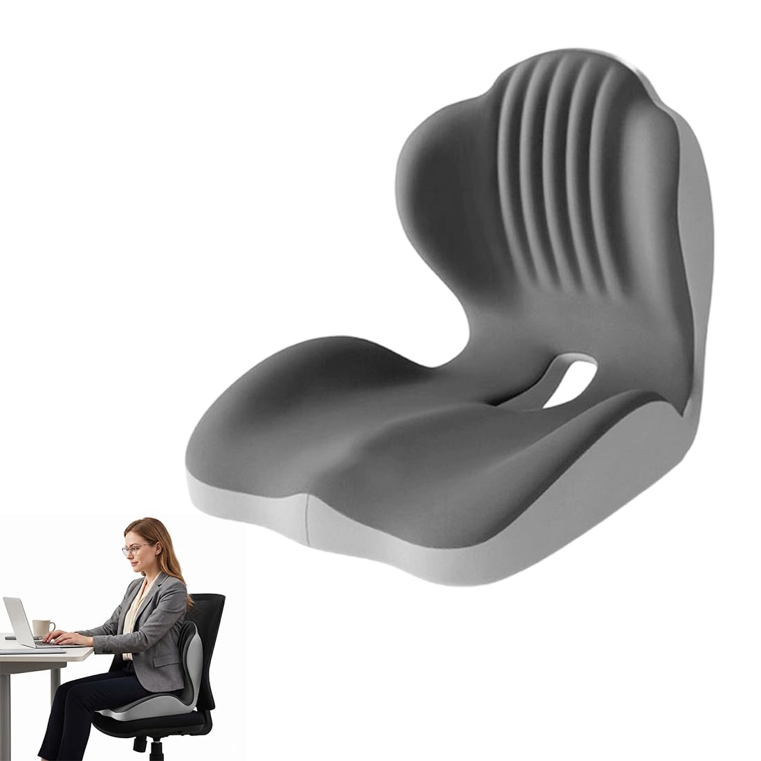 LOMUG Cojín ortopédico con respaldo, espuma viscoelástica en forma de L, cojín ergonómico de apoyo lumbar para ciática y coxis para silla de oficina, coche, hogar, oficina