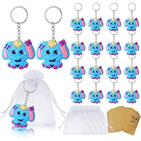 Luccyle 30 Sets Baby Shower for Guest Gift,Cute Jungle Animal Keychains,Elephant Keychains Party Favors Include Keychains Organza Bags Thank You Kraft Tags,Baby Shower Gifts for Guests Cover