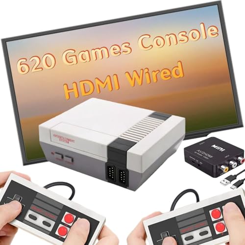 Retro Game Console with 620 Video Games,Classic Mini Game System with Wired Controller,HDMI and AV Output Plug and Play Video Gaming Consoles (Gray)