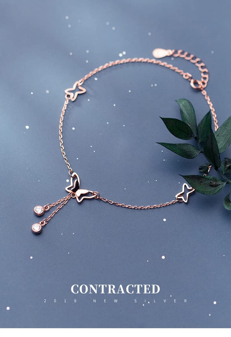 Tobillera Con Borlas De Mariposa Bonita De Circón Radiante Para Mujer, Tobillera Ajustable De Plata De Ley 925, Joyería Fina De Insectos