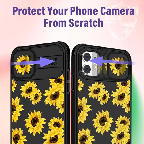 Image of Funermei (2in1 for iPhone 11 Case for Women Sunflower Cute Girls Phone Cover Floral Flowers Girly Pretty Aesthetic Sun Flower Unique Design with Camera Cover Funda for Apple for iPhone 11 Case