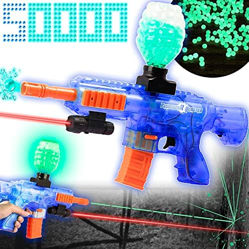 Lighting Gel Ball Blaster Glow in The Dark, 5 Cool LED Splatter Blaster for Orby Automatic, with 40000 Beads and 10000 Luminous Beads, Infrared, Goggles, for Outdoor Shooting Game, Ages 12+, Blue