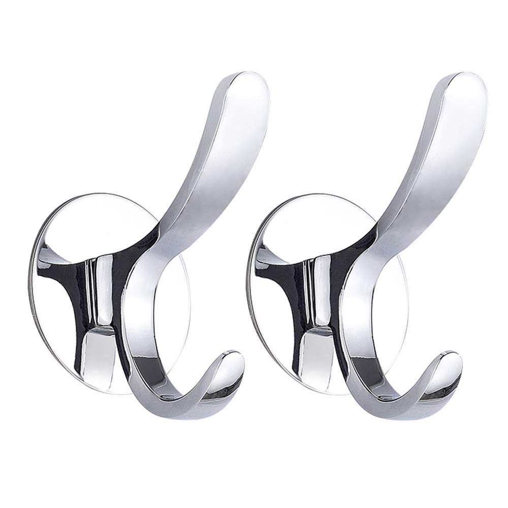 GERUIKE Bathroom Towel Hooks No Drilling Robe Hooks Rustproof Door Hooks Self Adhesive Polished Towel Hook Stainless Steel Toilet Coat Cloth Hook Silver 2 Packs