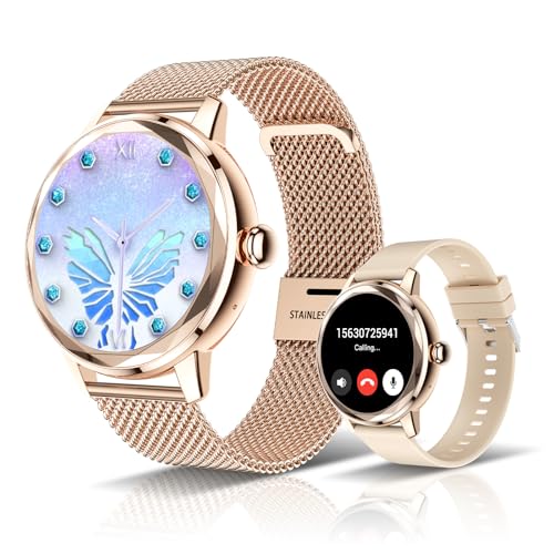 ORITHAM Smart Watch for Women,Fitness Tracker with Heart Rate/SpO2 Monitor, IP67 Elegant Woman Watch with Answer Calls&Dials, Compatible iOS Android, Rose Gold Sports Smartwatch, 2 Bands