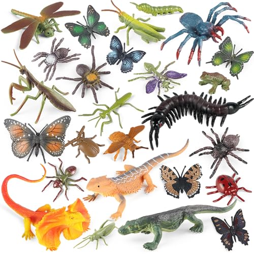 26Pcs Fake Bug Toys, Plastic Colorful Assorted Insect Figures for Kids, Animal Toy Figure & Playsets Gift for 3 4 5 6 7 Boys Girls, Easter Eggs Filler & Cupcake Topper