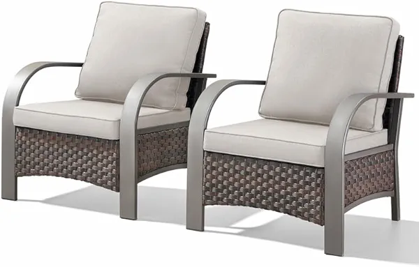 Belord Wicker Patio Chairs Set of 2-300LBS Weight Capacity Oversize Outdoor Patio Chairs with High Backrest Metal Curved Armrest, All Weather PE Rattan Outdoor Seating for Porch Deck Backyard