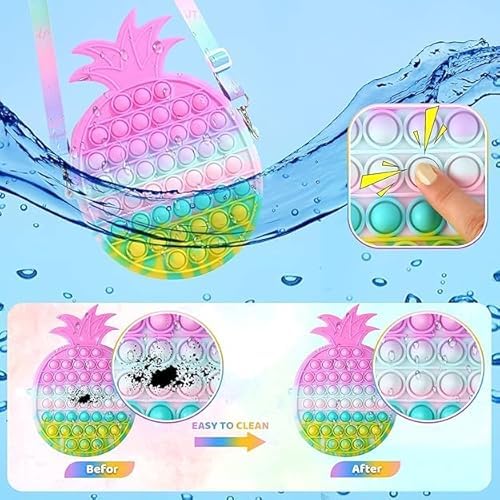 NAPP MALL Combo Crossbody Popit Bag for Kids Popit Bag for Girls Pop It Fidget Toy Shoulder purse Fidget Purse Stress Relief Toys poppet purse for kids popping pouch for kid (S unicorn pineaple) 4