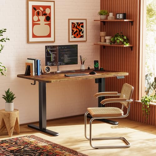 Image of Huuger Electric Standing Desk with Power Outlets and USB-C Port, 47 X 24 Inch Height Adjustable Desk, Sit Stand Desk for Home Office, Computer & Gaming Desk with 4 Presets, Rustic Brown
