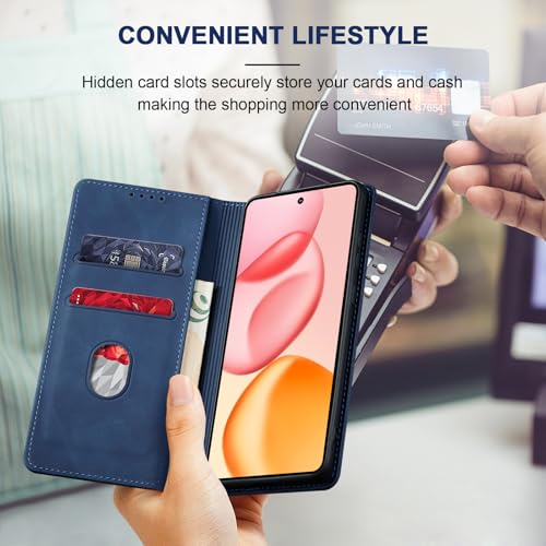 Image of Jasonyu Cover for Honor 400 Flip PU Leather Case, Book Wallet Cover, Stand Function, Magnetic, Card Slots, TPU Bumper Case (Blue)