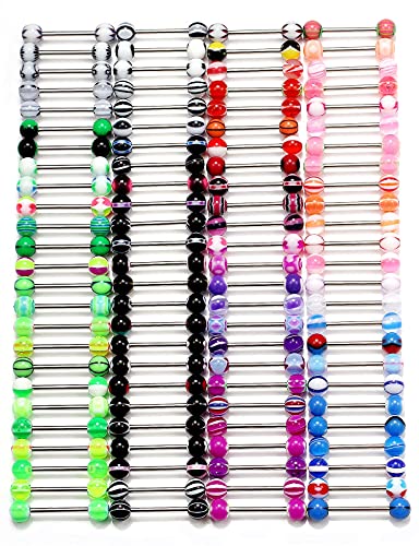 100pcs 14g Tongue Rings Nipple Rings for Women Men Surgical Stainless Steel Tongue/Nipple Piercing Jewelry Plastic Metal Tongue Rings 16MM Acrylic Straight Barbells Body Piercing Jewelry
