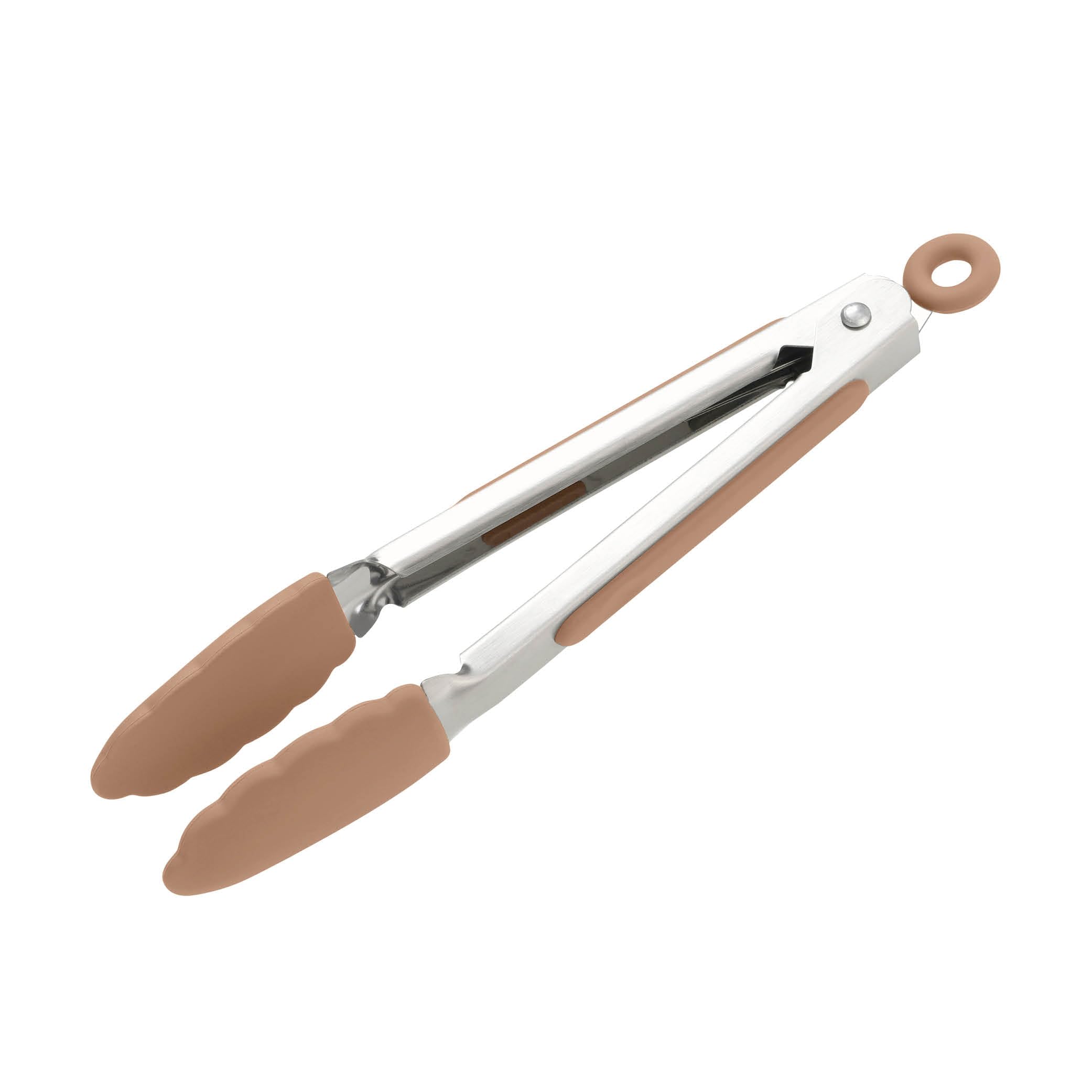 Wiltshire Mini Silicone Kitchen Tongs 18cm, Cooking & Serving Tongs, Salad & BBQ Tongs, Stainless Steel, Heat-Resistant Utensil, Non-Stick, Non-Scratch Tip, Mocha, 21x3.2x2.7cm