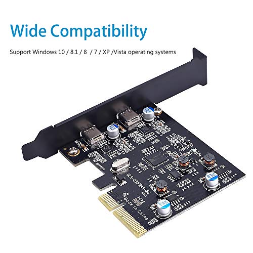 PCI-E Card YEELIYA USB 3.1Gen 2 (10Gbps) PCI Express Card with 2 port USB-C Ports PCI Express Controller Hub for Desktop PC, Support Windows XP / 7/8 / 10 - Thumbnail 2