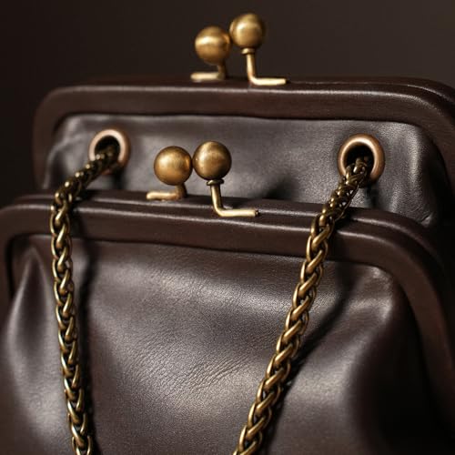 Image of Theater Francesca Vintage Kisslock Clutch Bag for Women Elegant Chain Shoulder Handbag with Structured Frame