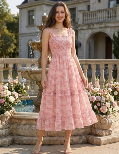 Image of Scarlet Darkness Floral Dress for Women 2026 Flowy Sundress Smocked Cottagecore Dresses
