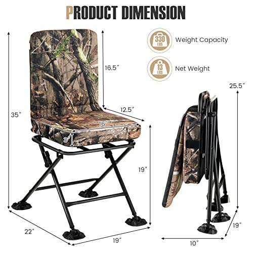 Image of Tangkula Hunting Chair, 360 Degree Swivel Camouflage Portable Folding Hunting Blind Chair with Padded Cushion, Adjustable Foot Pads for Blinds, Fishing, Camping