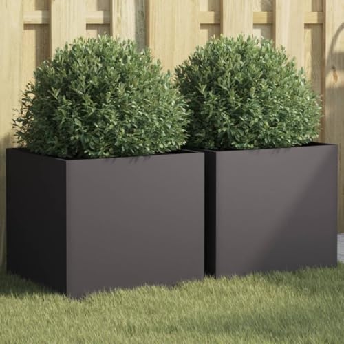 vidaXL Pflanzkübel 2 STK., Blumenkübel für Dekoration, Blumentopf für Terrasse Garten Balkon, Blumenkasten Hochbeet, Schwarz Kaltgewalzter Stahl
