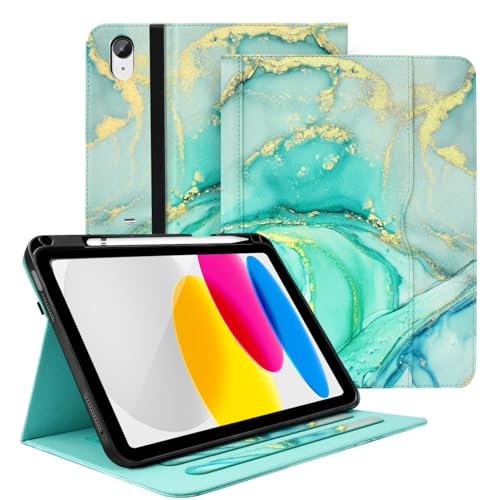 Zonefoker Case for iPad 11th Generation (A16) 11-inch 2025, for 10th Generation 10.9'' 2022, PU Leather iPad 11/10 th Gen Cover with Multi-Angle Viewing, Pencil Holder, Pocket Design, Marble Green