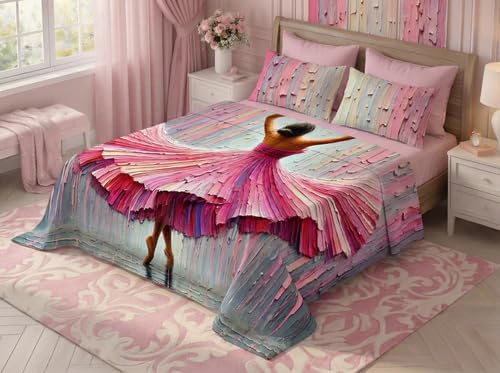 Image of 7D Digital Print Dancing Girl Design Double Bed King Size Bedsheet for Girls Room - 90x100 Inch with 2 Pillow Covers | Glace Cotton | Soft Breathable | Bed Sheet for Girl