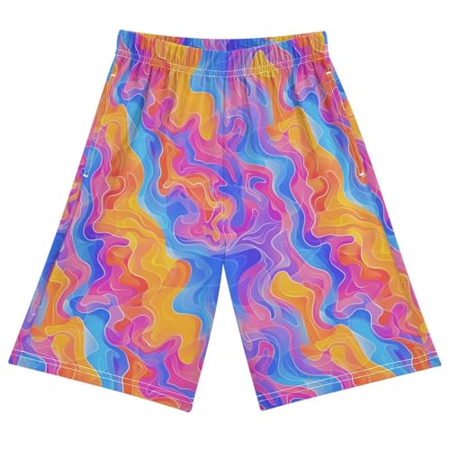 ALAZA Abstract Yellow Blue Pajama Shorts Elastic Waist Casual Sleep Shorts with Pockets Size 6-14