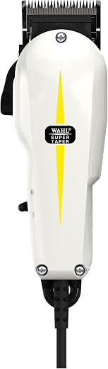 Wahl 08466-424 Corded Super Taper Hair Clipper; 6000 rpm; 1-2 mm cutting length, 4 Guide Combs (3mm-13mm), Designed for Ta...