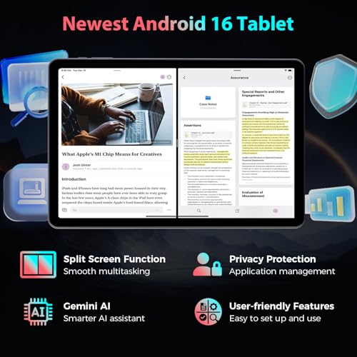 Image of 13 Inch Tablet, 2026 Android 16 Tablet with Keyboard, 32GB+256GB+2TB Expand, Gemini AI Tablets PC with 8-Core, 10000mAh, 120Hz 1920x1200 Display, 2 in 1 Large Tablets with Case, Mouse, Stylus(Black)