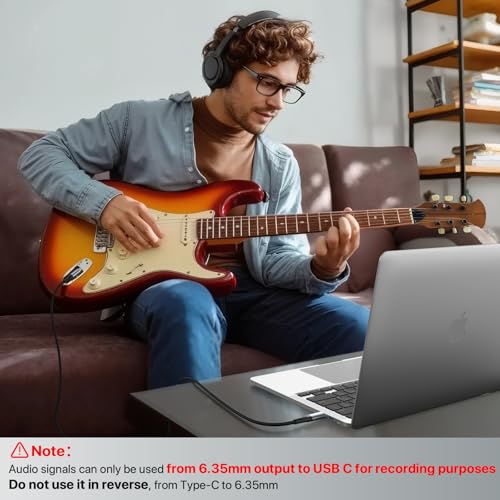 Image of USB Guitar Cable 9FT, Guitar 1 /4 Inch TS to Computer USB C Interface Cable Adapter for Instruments Recording Singing, 32Bit /384Khz Mono Braided Shielding Cable Compatible with USBC Ports | Gold-Plated, Nylon Braided, 32bit /384kHz DAC chip, Hi-Fi for Bass /Electric Piano /Mic to Phone /Laptop /Mixer,Plug Play,Shielded