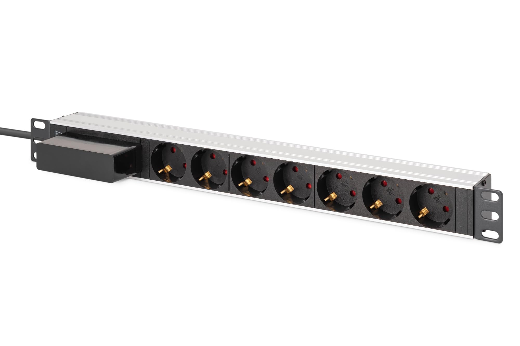DIGITUS DN-​95439 – Presa multipla da 19" – 7 prese – 1U – Con interruttore automatico – 250 V CA 50/​60 Hz 16 A 4000 W – Per armadi di rete e server da 19 pollici