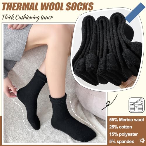 Image of EBMORE 5 Pairs Women Merino Wool Boot Socks Warm Thermal Winter Thick Hiking Cozy Cabin Crew Comfy Socks for Ladies